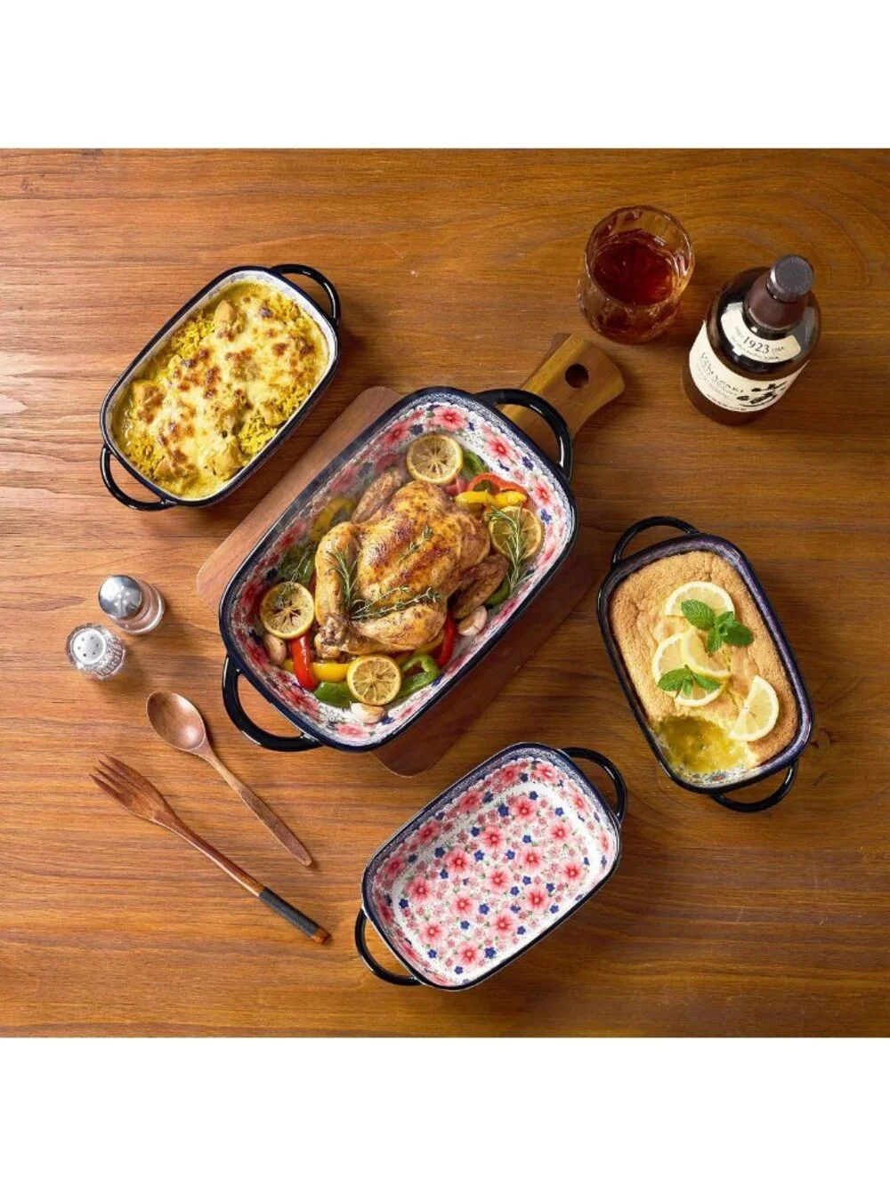 Hand-Painted Ceramic Casserole Dishes Set of 2, Oven Safe Baking Pans, Gift Idea